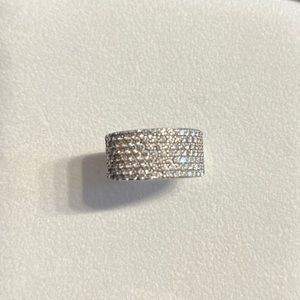 Certified- Size 7 14k White Gold Ladies Wide Pave Band